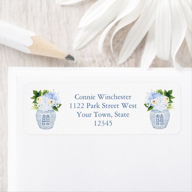 Chinoiserie Chic Spring Floral Return Address Label (Insitu)