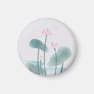 Chinoiserie Chinese Ink Wash Painting Lotus Floral Magnet