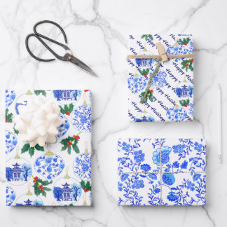 Chinoiserie Christmas Holiday Pattern Wrapping Paper Sheet