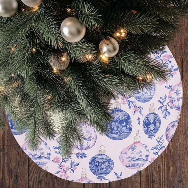 Chinoiserie Christmas Pink & Blue  Brushed Polyester Tree Skirt (Creator Uploaded)