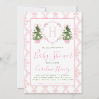 Chinoiserie Christmas Pink Preppy Baby Shower Invitation