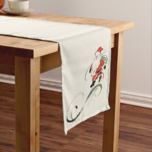 Chinoiserie Christmas Santa Ink Wash Short Table Runner
