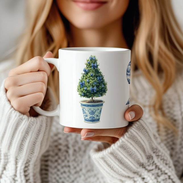 Chinoiserie Christmas Topiary Tree Coffee Mug (Chinoiserie Christmas Topiary Tree Mug)