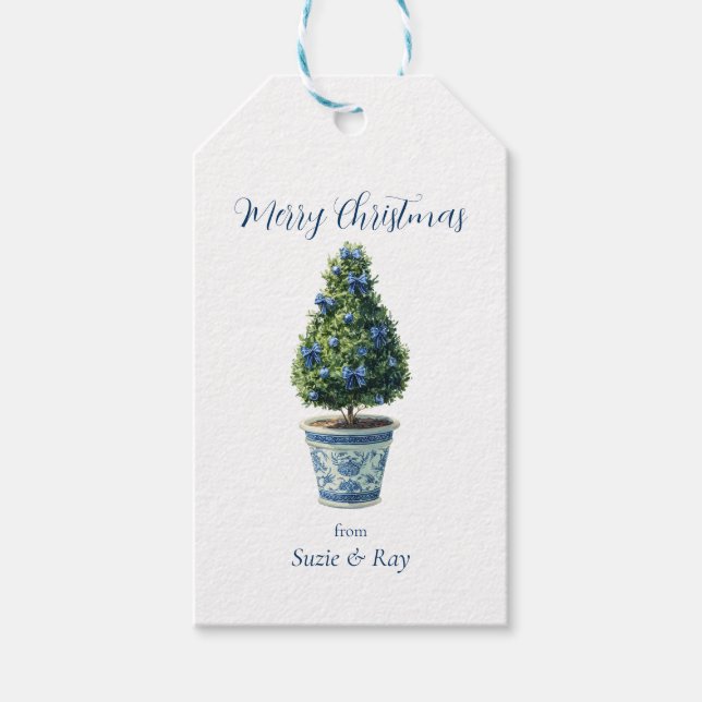 Chinoiserie Christmas Topiary Tree Gift Tags (Front)