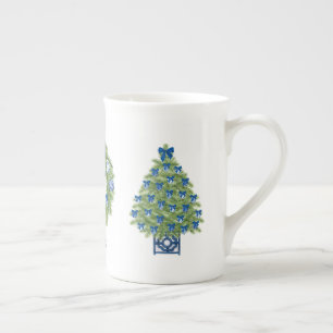 Chinoiserie Christmas Tree and Wreath  Bone China Mug