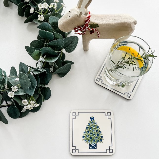 Chinoiserie Christmas Tree  Coaster (Chinoiserie Christmas Tree Drink Coaster)