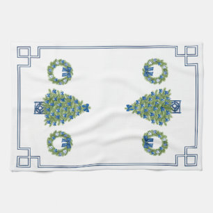 Chinoiserie Christmas Tree Mirror Image  Tea Towel