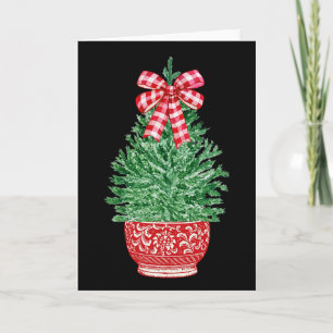 Chinoiserie Christmas Tree Red White Ginger Jar Ha Card