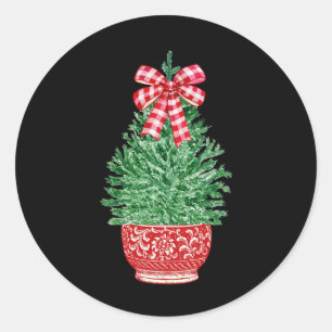 Chinoiserie Christmas Tree Red White Ginger Jar Ha Classic Round Sticker