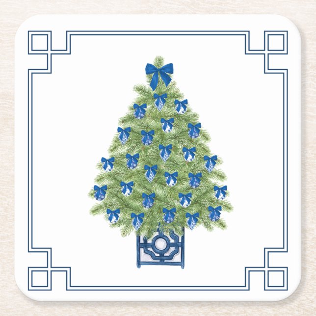 Chinoiserie Christmas Tree  Square Paper Coaster (Front)
