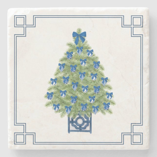 Chinoiserie Christmas Tree  Stone Coaster (Front)