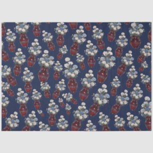 Chinoiserie Chrysathemums Vases Navy Blue Tissue Paper