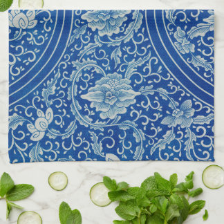 Chinoiserie Classic Chinese Floral Blue White Tea Towel