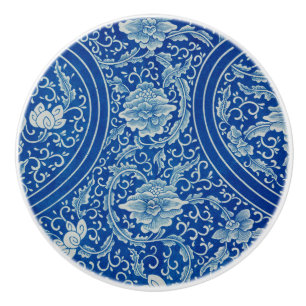 Chinoiserie Classic Chinese Floral Cobalt Blue Ceramic Knob