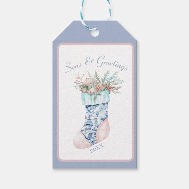 Chinoiserie Coastal Grandma Stocking  Gift Tags (Front)