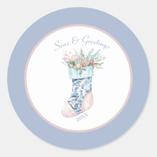 Chinoiserie Coastal Grandma Stocking Round  Classic Round Sticker
