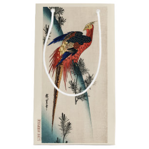 Chinoiserie Colourful Pheasant Bird & Pine Art Small Gift Bag