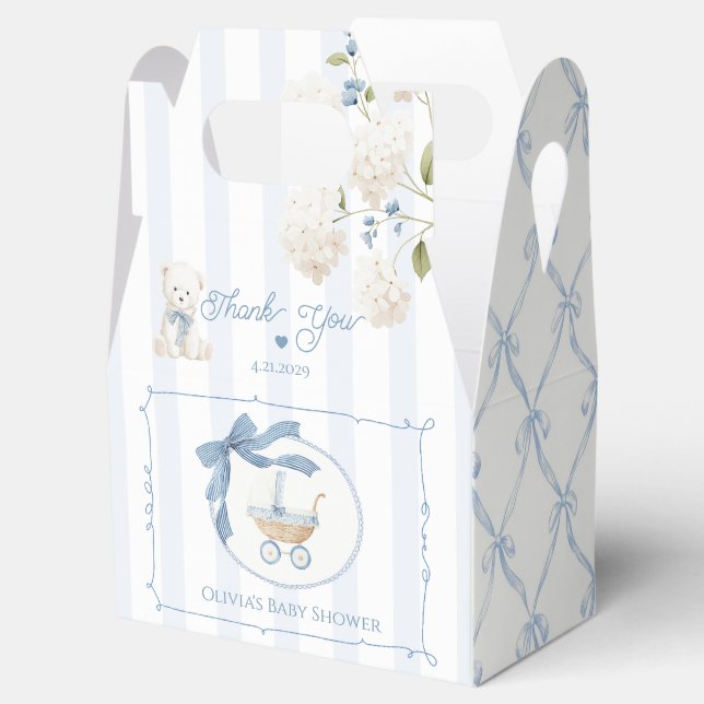 Chinoiserie Coquette carriage Blue Baby Shower Favour Box (Opened)