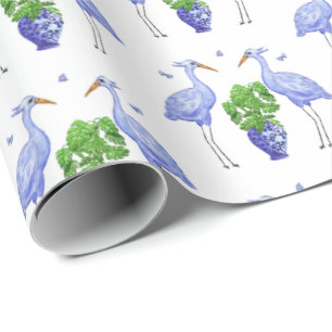 Chinoiserie Crane and Monstera Wrapping Paper