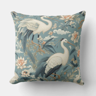Chinoiserie Crane Blue and White Cushion