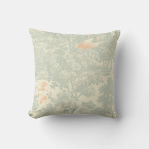 Chinoiserie Crane Toile Botanical Asian Garden Cushion