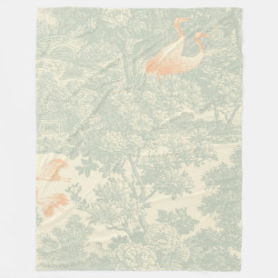 Chinoiserie Crane Toile Botanical Asian Garden Fleece Blanket