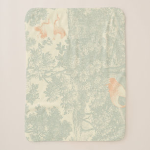 Chinoiserie Crane Toile Botanical Asian Garden  Sherpa Blanket