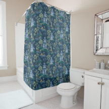 Chinoiserie Dark Blue Shower Curtain