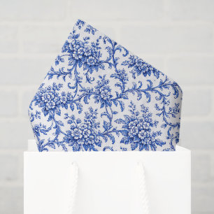 Chinoiserie Decoupage Tissue Paper, Blue Floral Paper