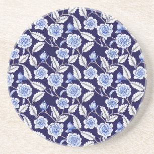 Chinoiserie Delft Blue Floral Porcelain Pattern Coaster