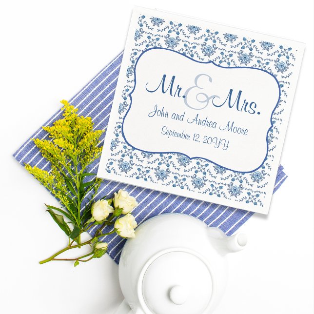 Chinoiserie Delft Blue Pattern•Custom Wedding Napkin (Creator Uploaded)
