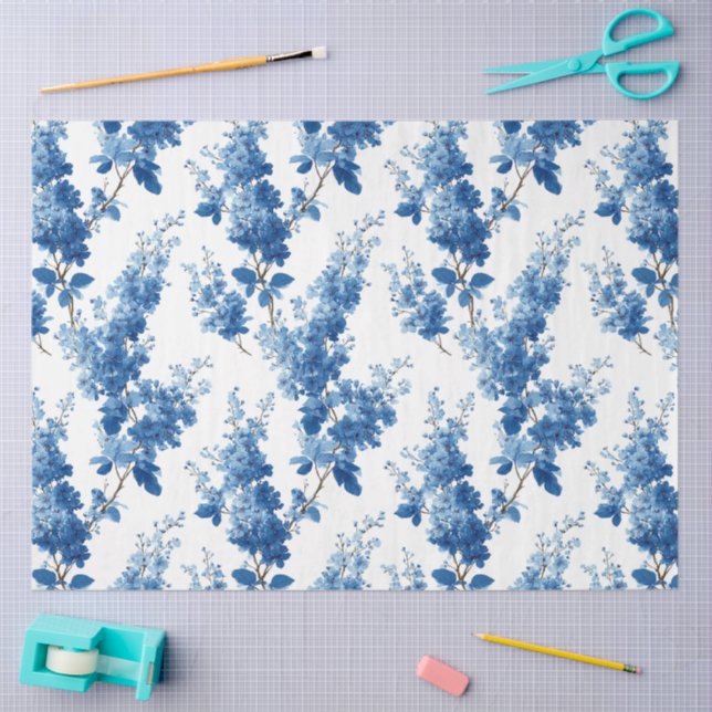 Chinoiserie Delicate Blue Florals Decoupage Tissue Paper (Craft)