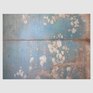 Chinoiserie Distressed Teal Blue Background Tissue Paper