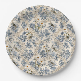Chinoiserie Dragonflies, Daisies and Lace Paper Plate