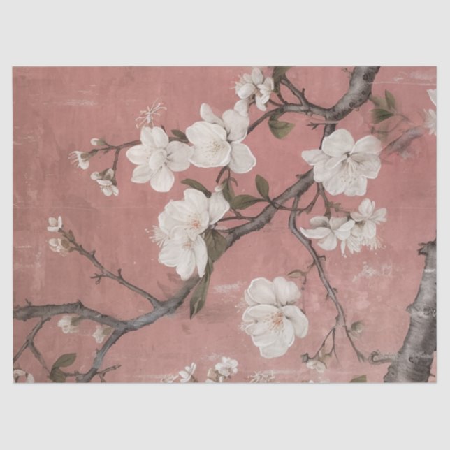 Chinoiserie Dusty Pink Cherry Blossom Background Tissue Paper (Front)