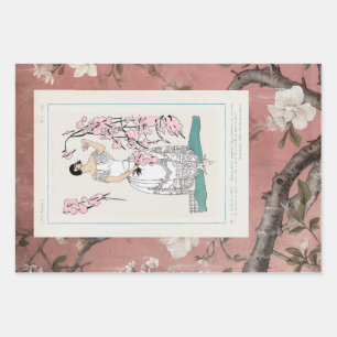 Chinoiserie Dusty Pink Cherry Blossoms + Fashion Wrapping Paper Sheet
