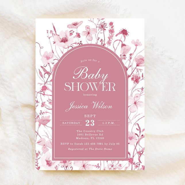 Chinoiserie Dusty Pink Floral Baby Girl Shower Invitation (Creator Uploaded)