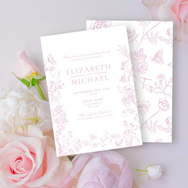 Chinoiserie Dusty Rose Floral Post Wedding Brunch Invitation (Creator Uploaded)