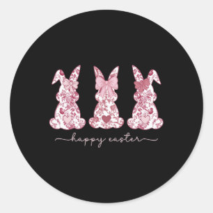 Chinoiserie Easter Bunny Pink Bow Coquette Cute Mo Classic Round Sticker