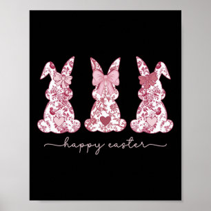 Chinoiserie Easter Bunny Pink Bow Coquette Cute Mo Poster