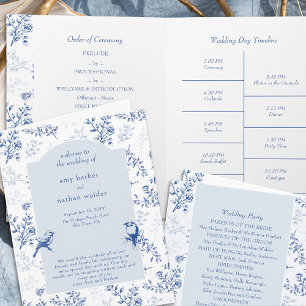 Chinoiserie Elegant Blue Floral Wedding Program