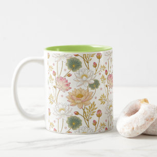 Chinoiserie Elegant Lotus Flowers Gold Pink Two-Tone Coffee Mug