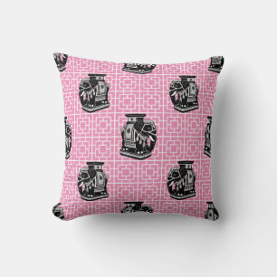 Chinoiserie Elephant on Bamboo - Black & Pink Cushion