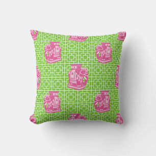 Chinoiserie Elephant on Bamboo - Hot Pink & Lime Cushion