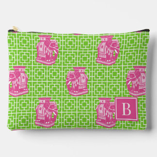 Chinoiserie Elephant on Bamboo - Lime and Hot Pink Accessory Pouch