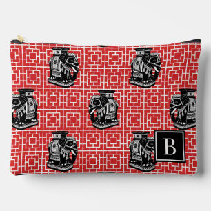 Chinoiserie Elephant on Bamboo - Red & Black Accessory Pouch