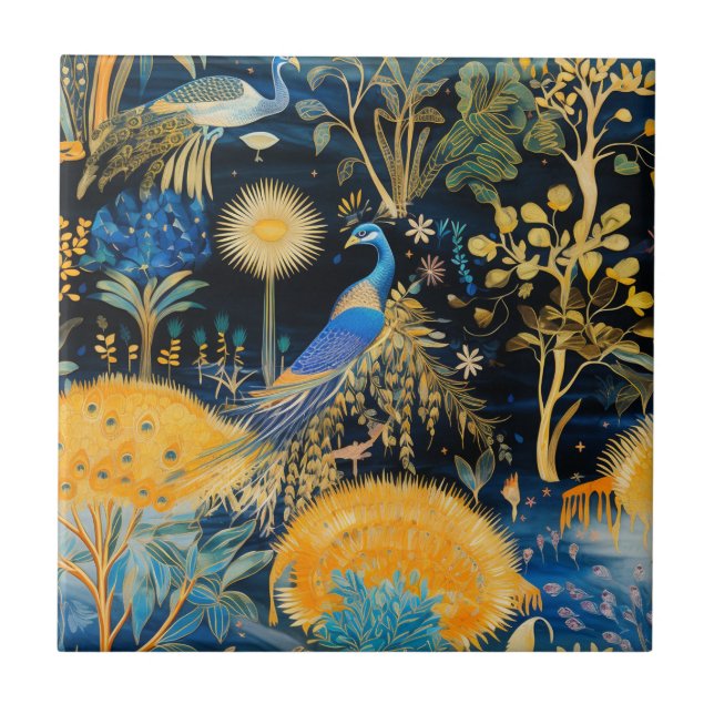 Chinoiserie Exotic Birds Botanical Pattern (10) Ceramic Tile (Front)