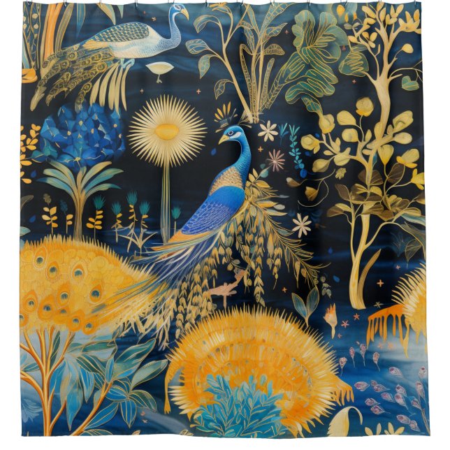 Chinoiserie Exotic Birds Botanical Pattern (10) Shower Curtain (Front)