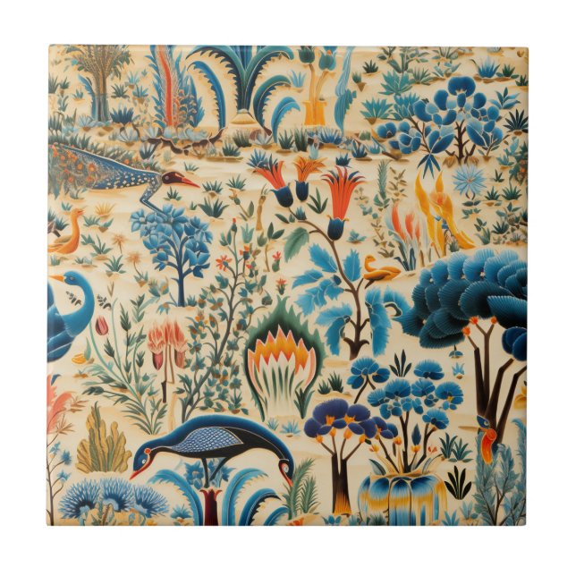 Chinoiserie Exotic Birds Botanical Pattern (11) Ceramic Tile (Front)