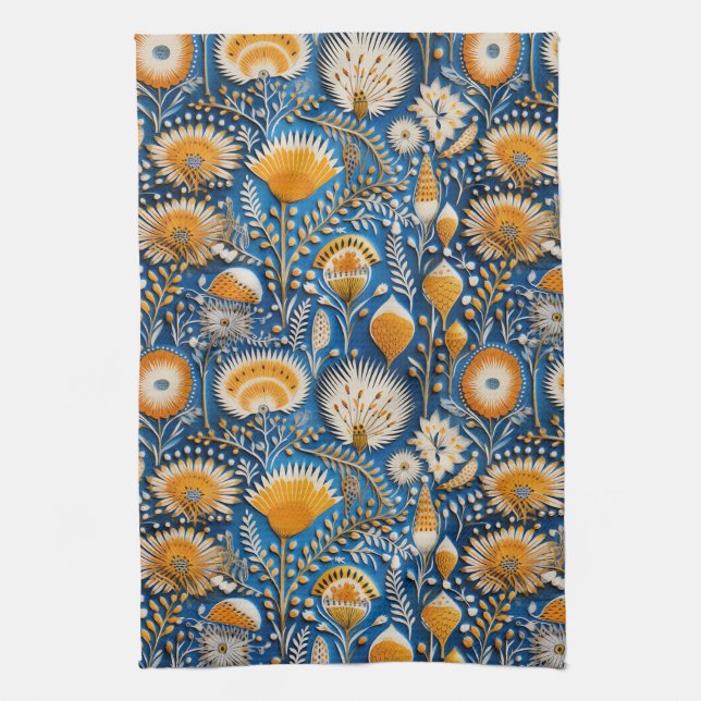 Chinoiserie Exotic Birds Botanical Pattern (2) Tea Towel (Vertical)
